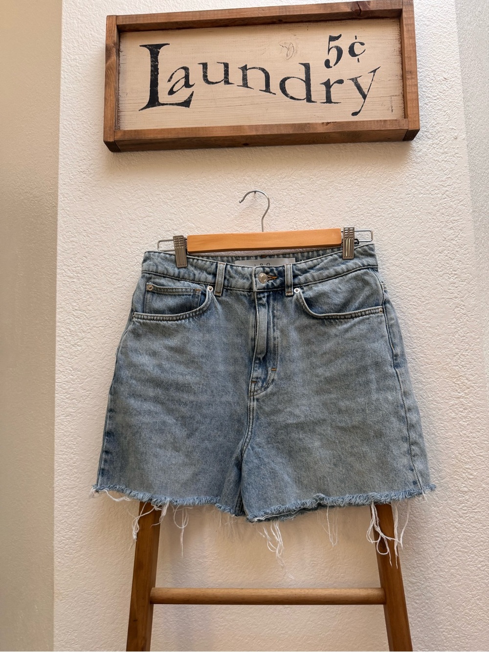 IRO Light Wash High-Rise Denim Cutoff Shorts Raw Hem Cotton Summer Beach